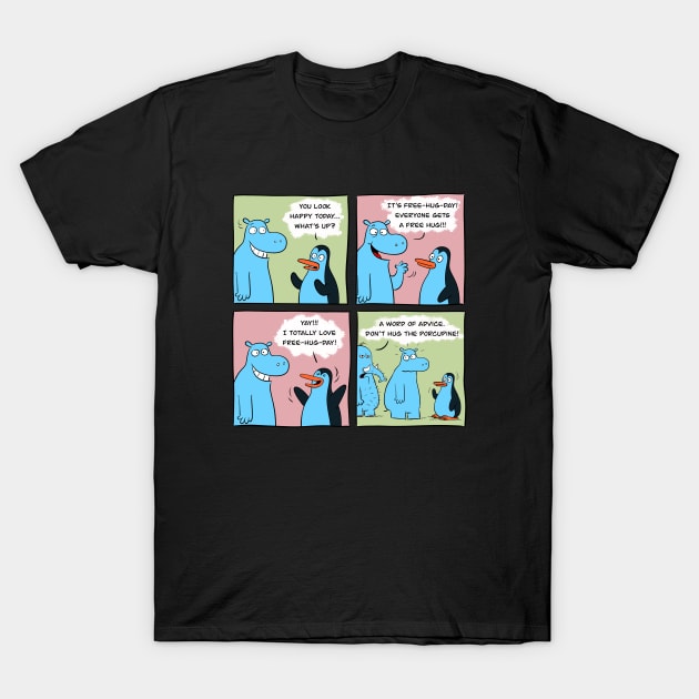 "Free Hug Day" for Zoo Pals of the Ugly Zoo Comic Strip T-Shirt by I Live With Idiots